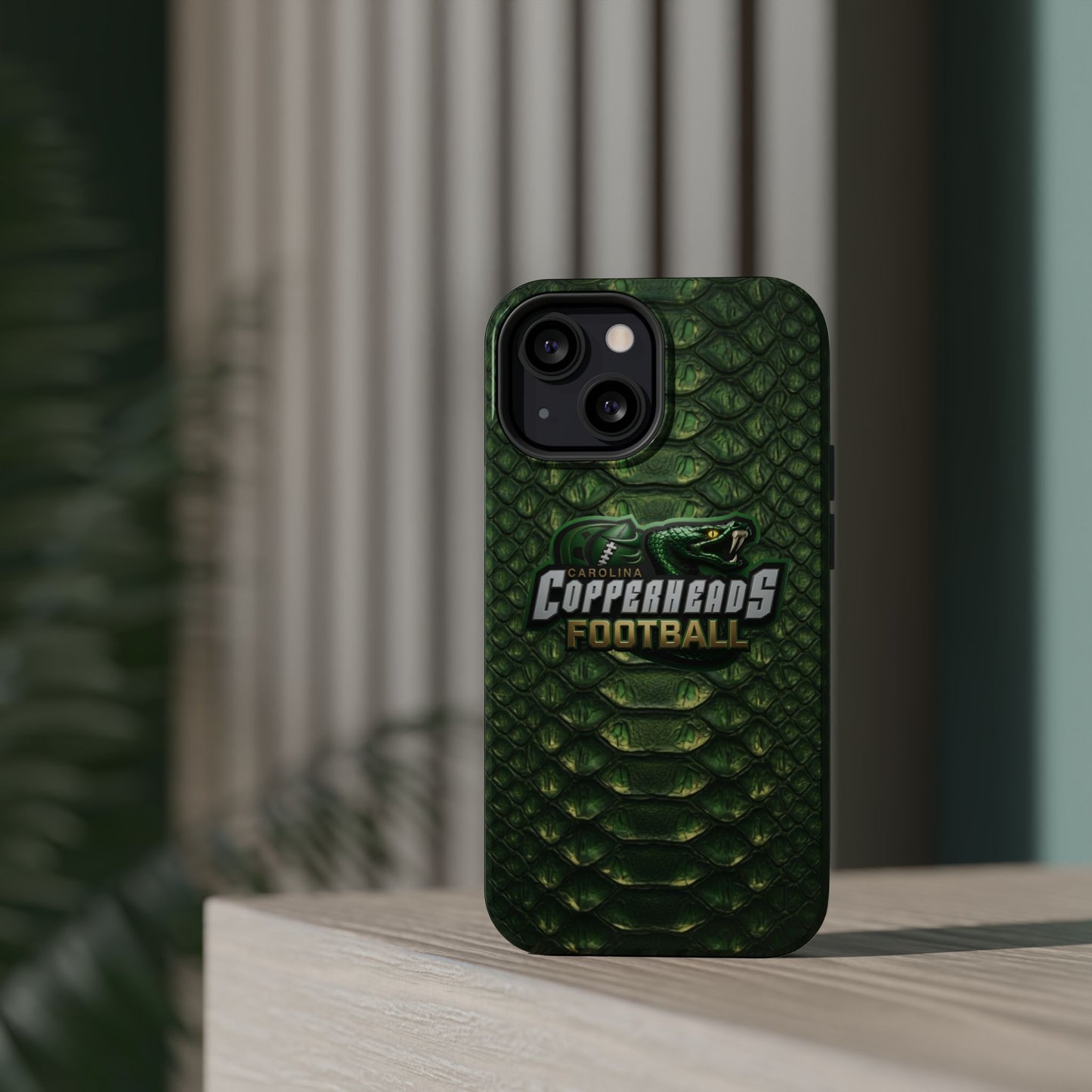 Copperheads Football Magnetic Impact-Resistant Phone Case — Green Snake Scale Design