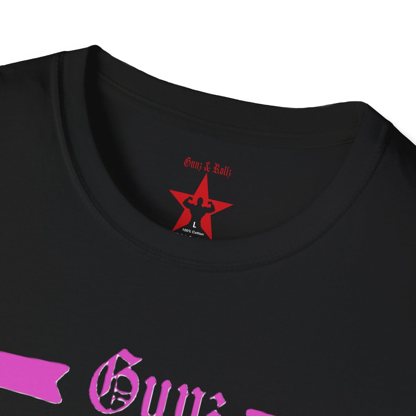 Gunz up front, Bunz in the rear Unisex Softstyle T-Shirt - Pink Graphic Tee for Fitness Enthusiasts