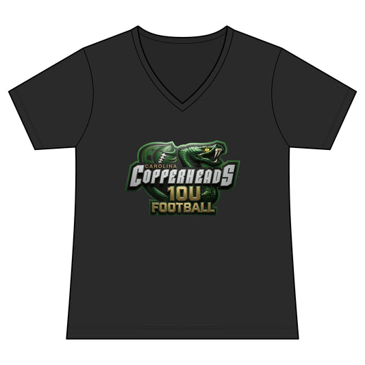 Copperheads Youth Football Team Mom V-Neck Tee — “Fangs Out” Front Logo