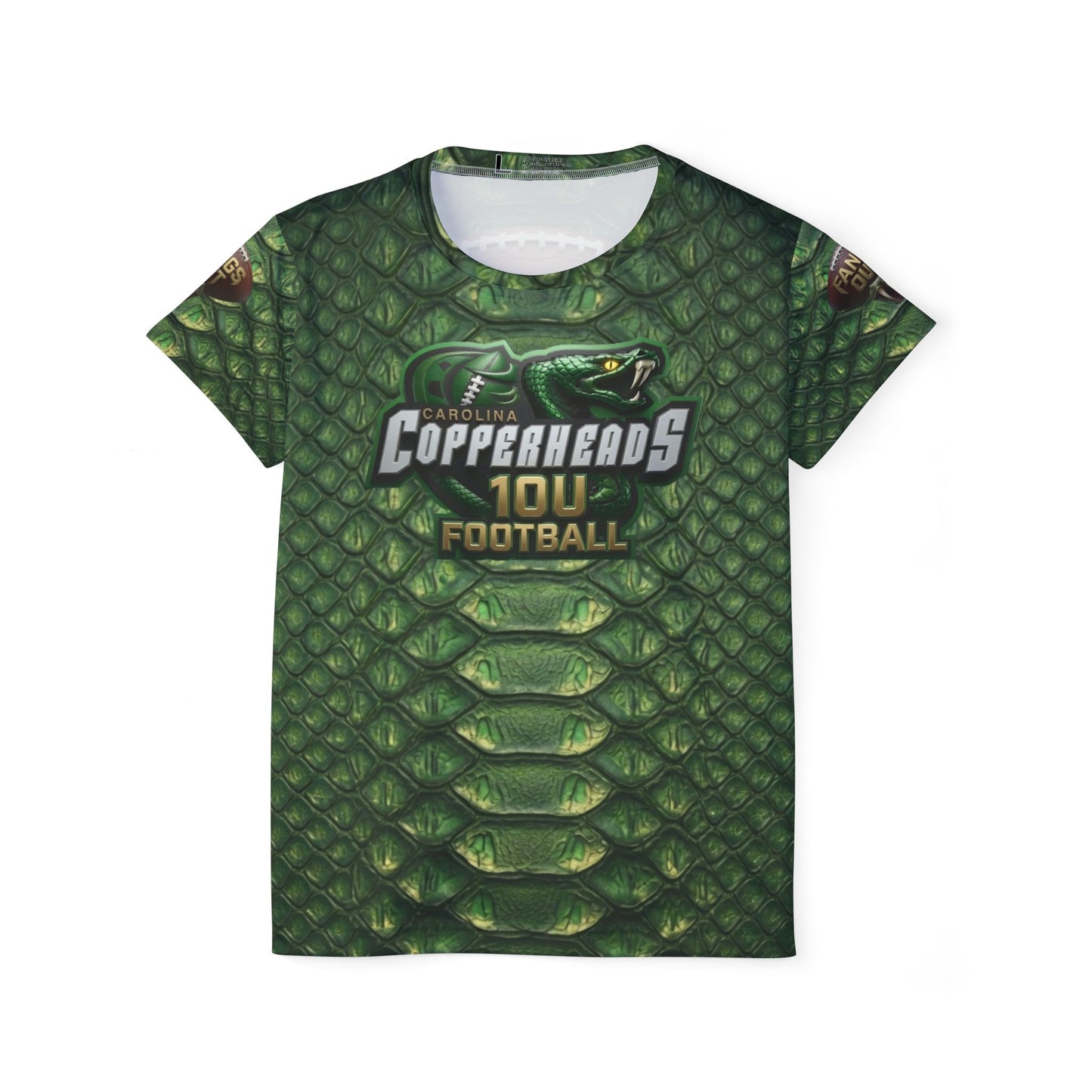 J-Rock Custom Copperheads Football Women's Jersey — Green Snake Scale 'Fangs Out' Team Tee