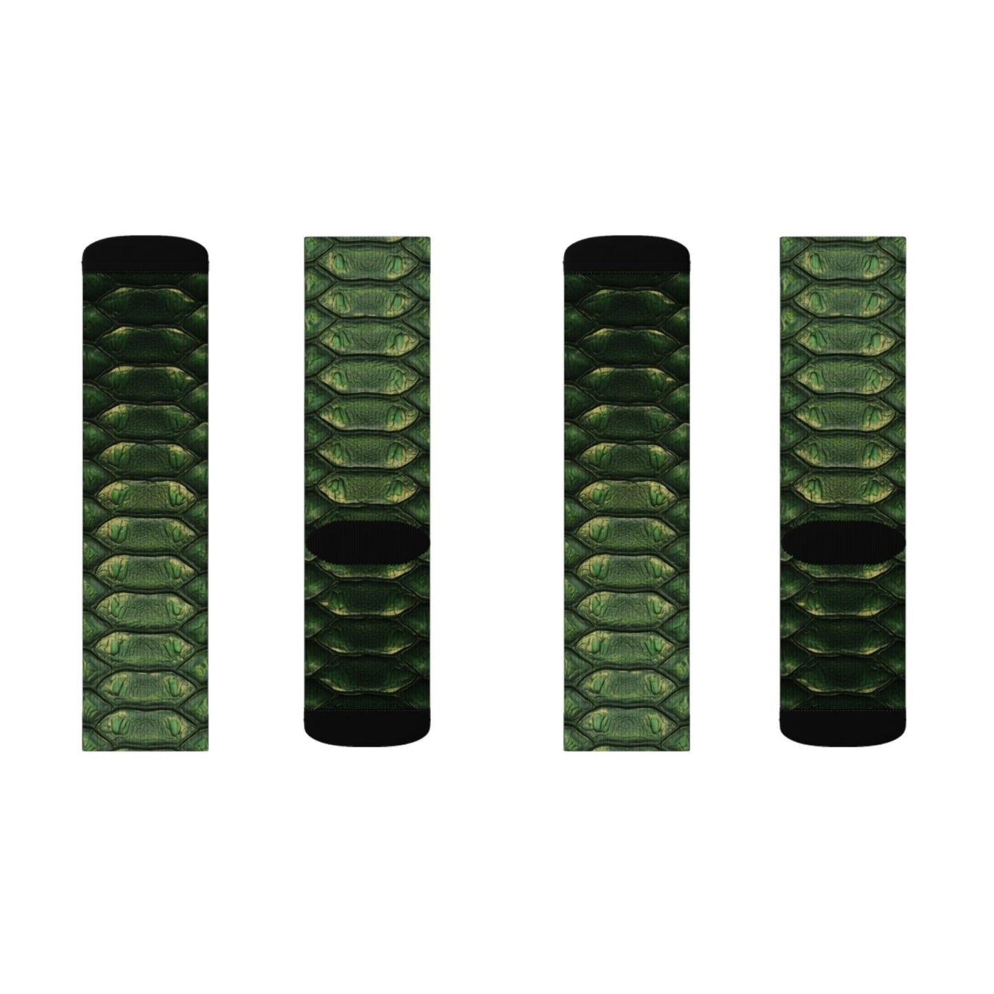 Snake Scale Sublimation Socks — Green Reptile Pattern Crew Socks