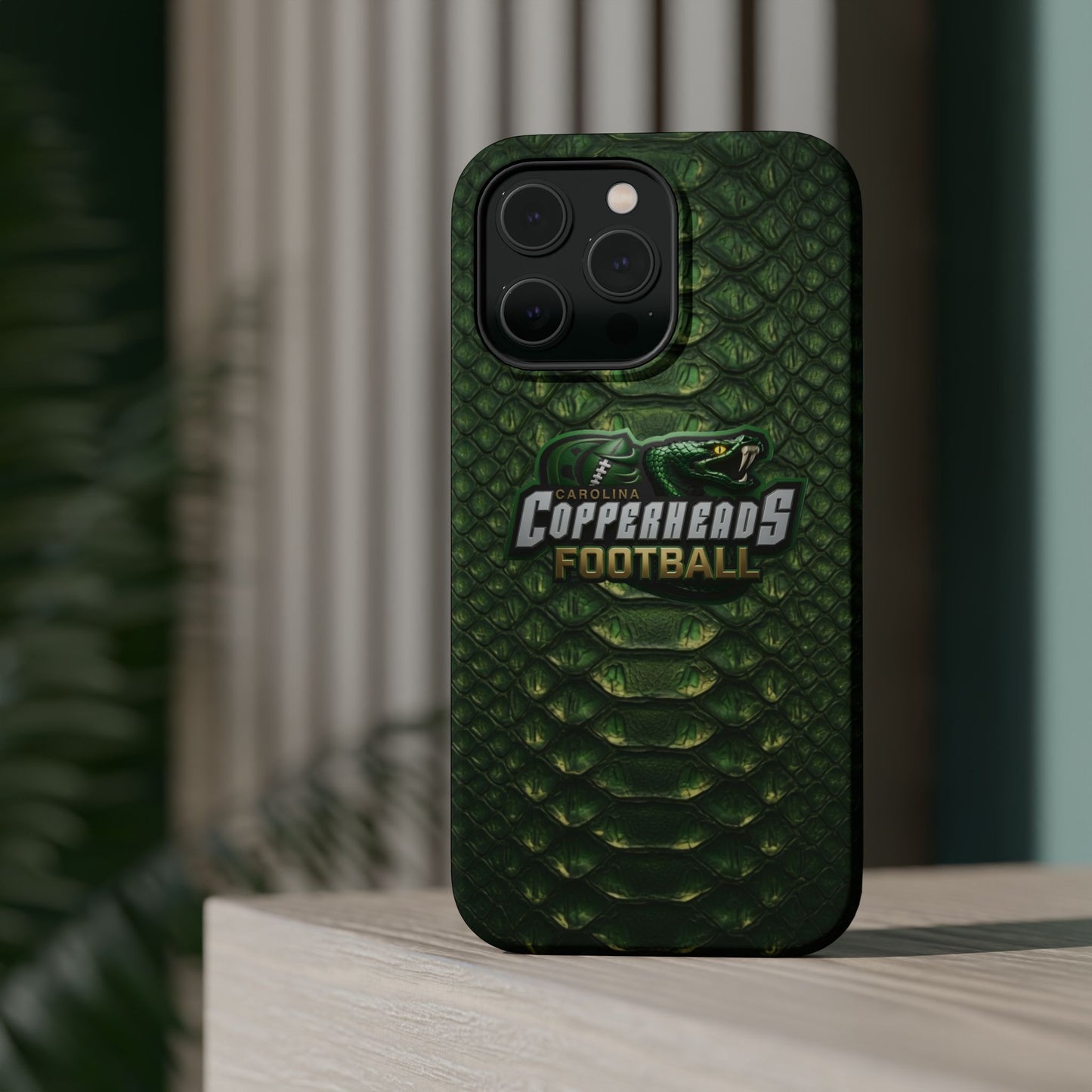 Copperheads Football Magnetic Impact-Resistant Phone Case — Green Snake Scale Design
