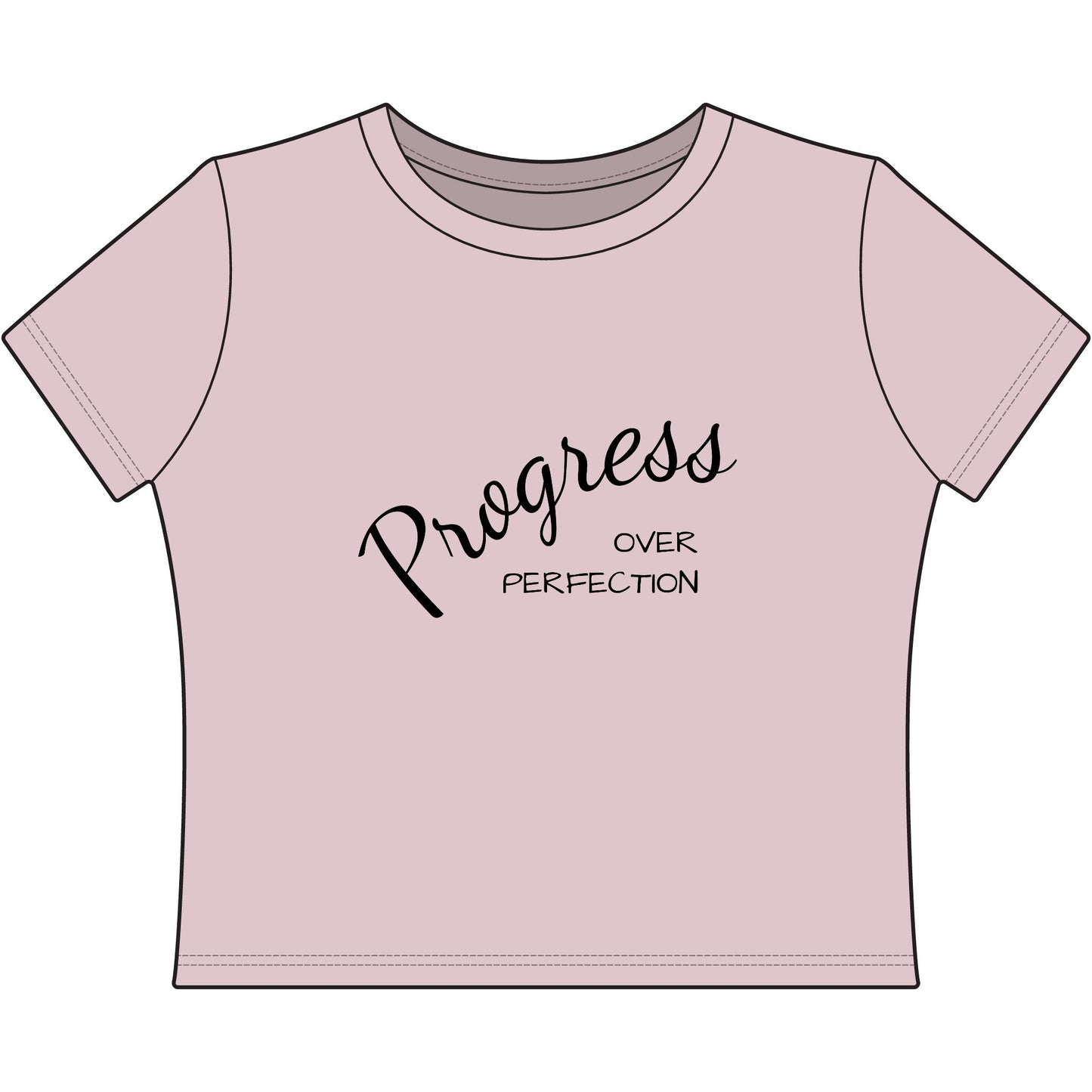 Progress Over Perfection Women's Baby Tee — Inspirational Script Crop T-Shirt