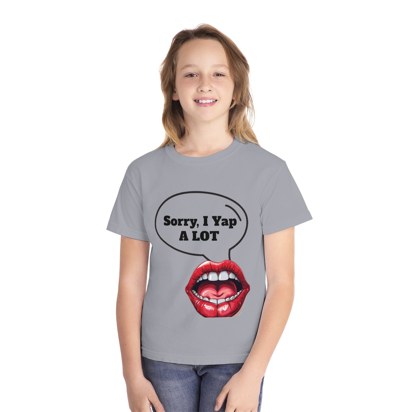 Youth “Sorry, I Yap A LOT” T-Shirt – Funny Graphic Tee for Talkative Kids | Soft Midweight Cotton Shirt