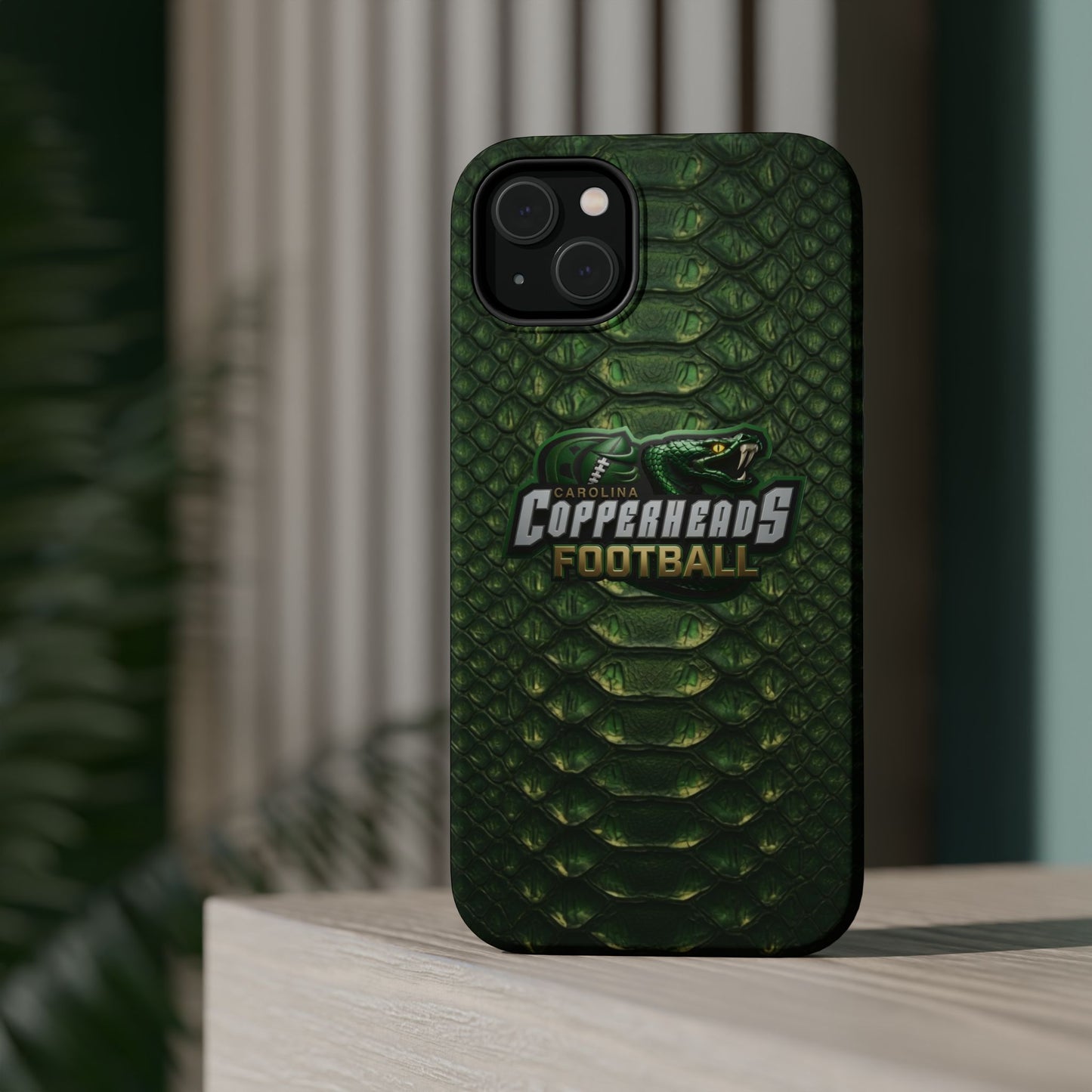 Copperheads Football Magnetic Impact-Resistant Phone Case — Green Snake Scale Design