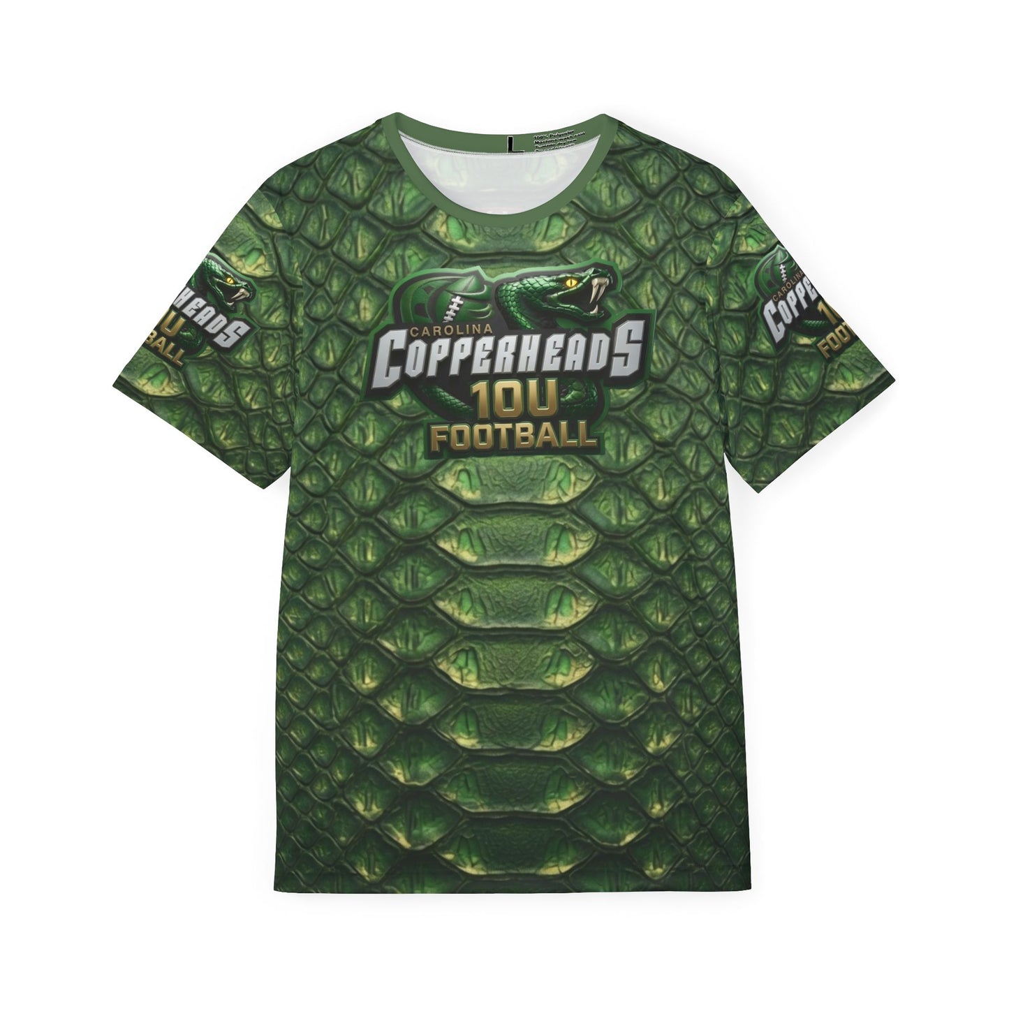 Copperheads 10U Football Jersey – Green Snake-Scale “Fangs Out” Athletic Tee