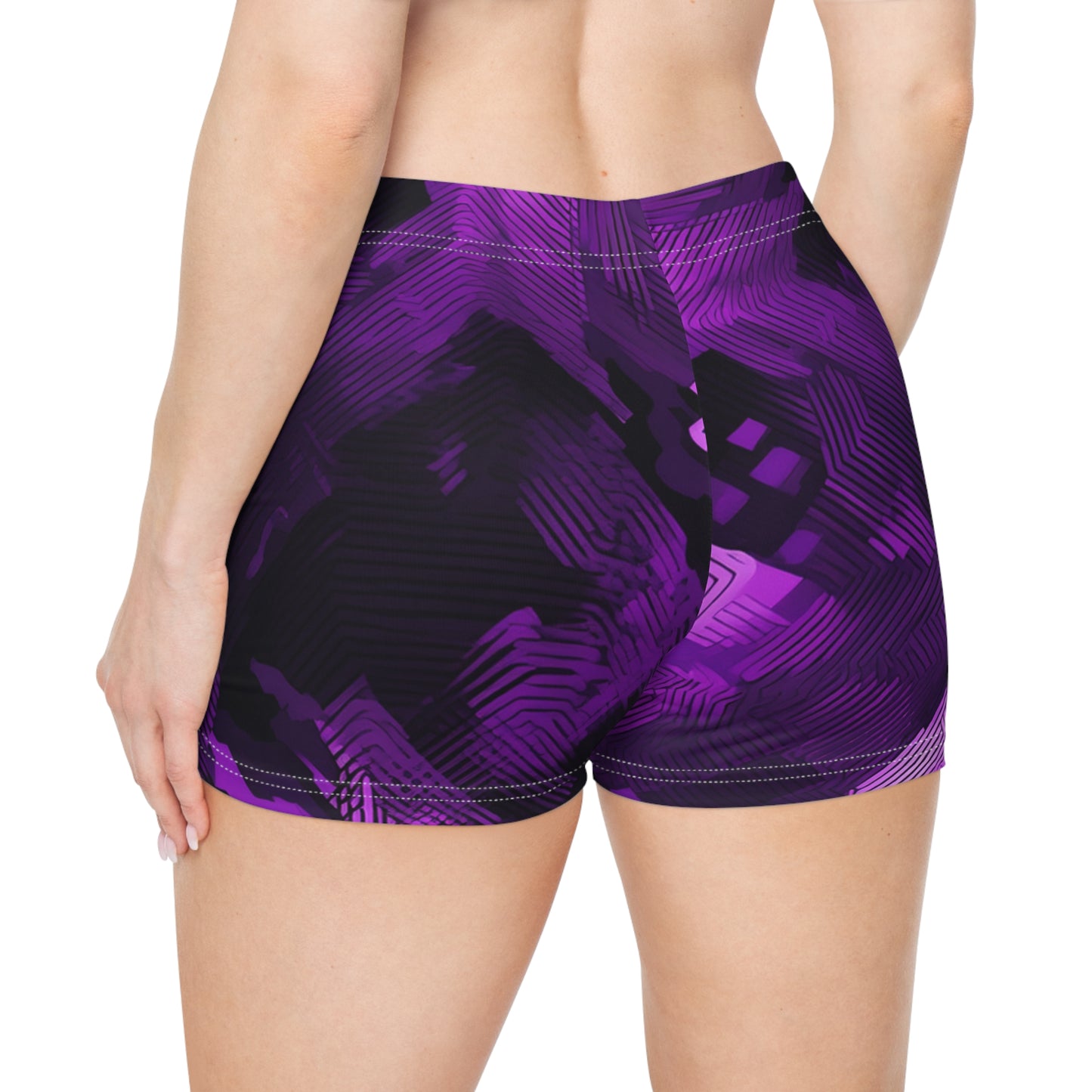 Women’s Purple Abstract Patterned Shorts – Soft Lightweight Activewear for Fitness, Beach, & Summer Style