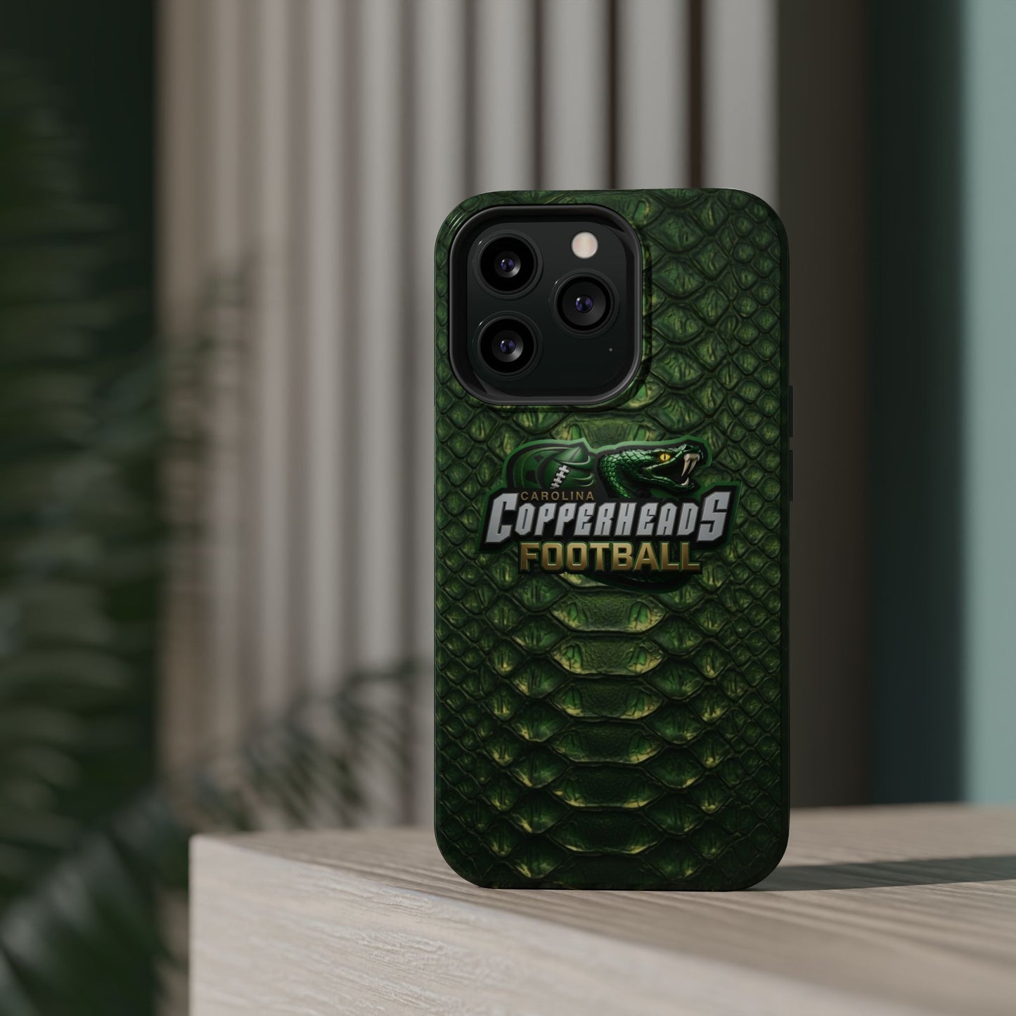 Copperheads Football Magnetic Impact-Resistant Phone Case — Green Snake Scale Design