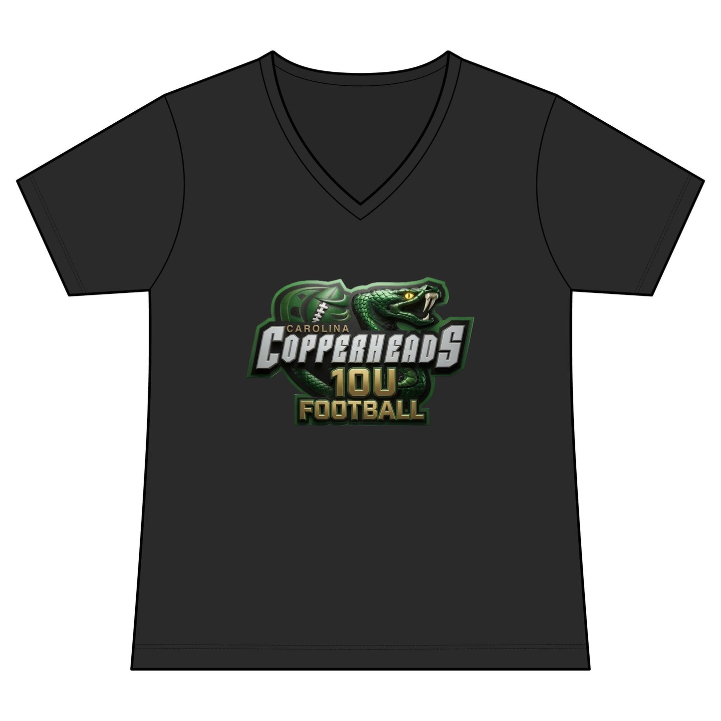 Copperheads Youth Football Team Mom V-Neck Tee — “Fangs Out” Front Logo