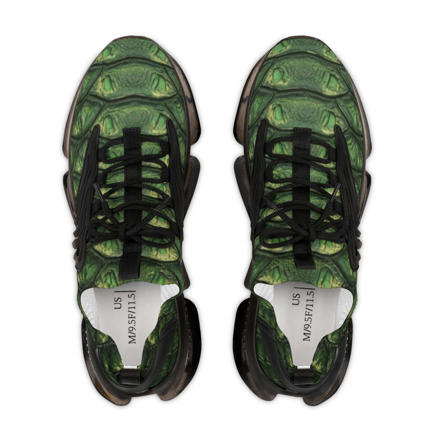 Green Scales Mesh Sneakers — Men's Camouflage Reptile-Pattern Athletic Shoes