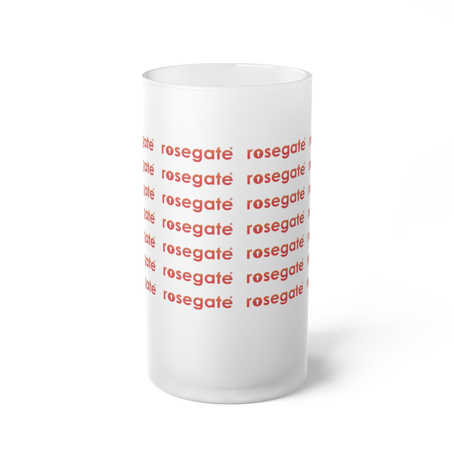 Frosted Glass Beer Mug — Rosegate Repeat Logo Cold-Drink Stein