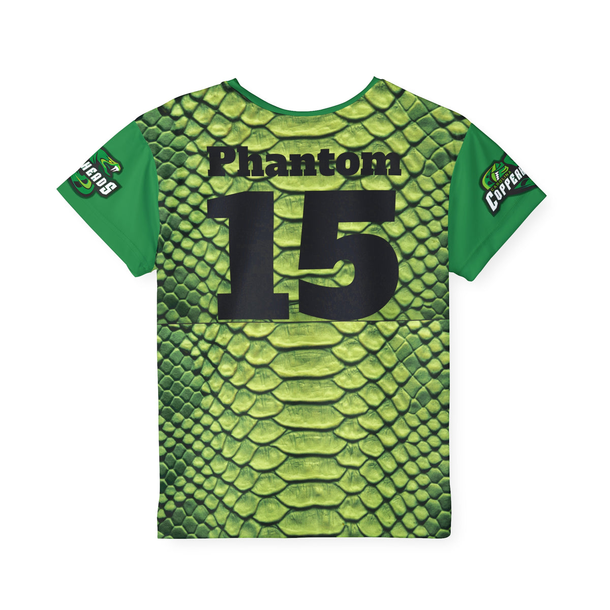 Kids Green Snake-Scale Sports Jersey — "Copperheads" Team Number 15