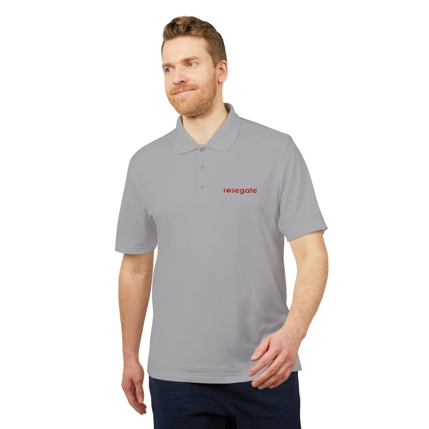 Rosegate Minimalist White Performance Polo — Embroidered Logo Golf & Work Shirt