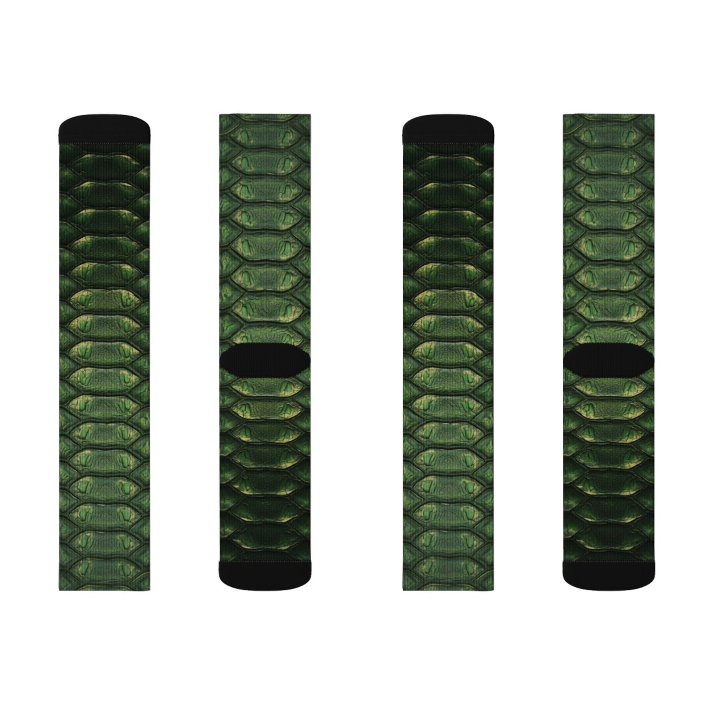 Snake Scale Sublimation Socks — Green Reptile Pattern Crew Socks
