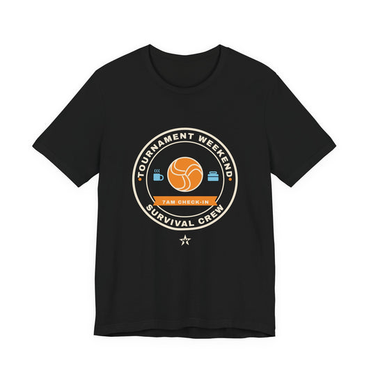 Tournament Weekend Survival Crew Volleyball t-shirt in Black, front print