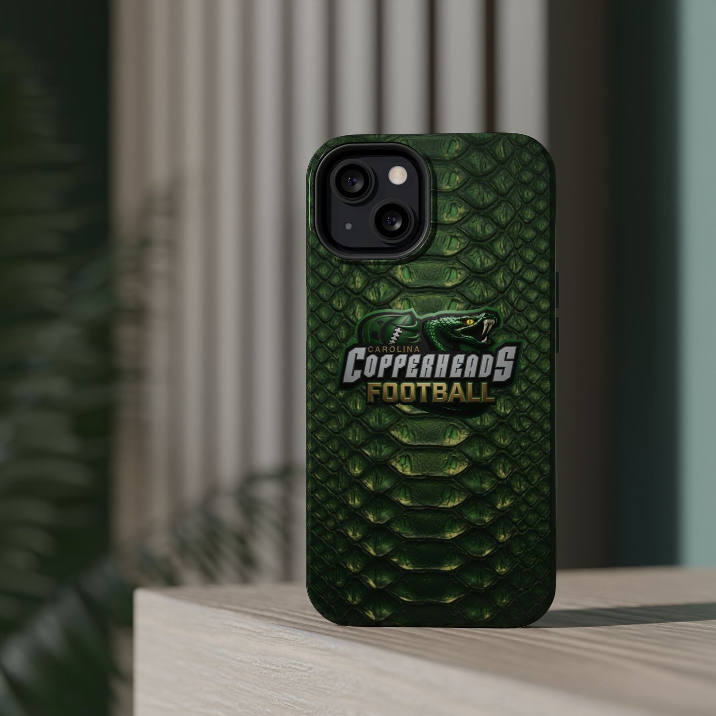 Copperheads Football Magnetic Impact-Resistant Phone Case — Green Snake Scale Design