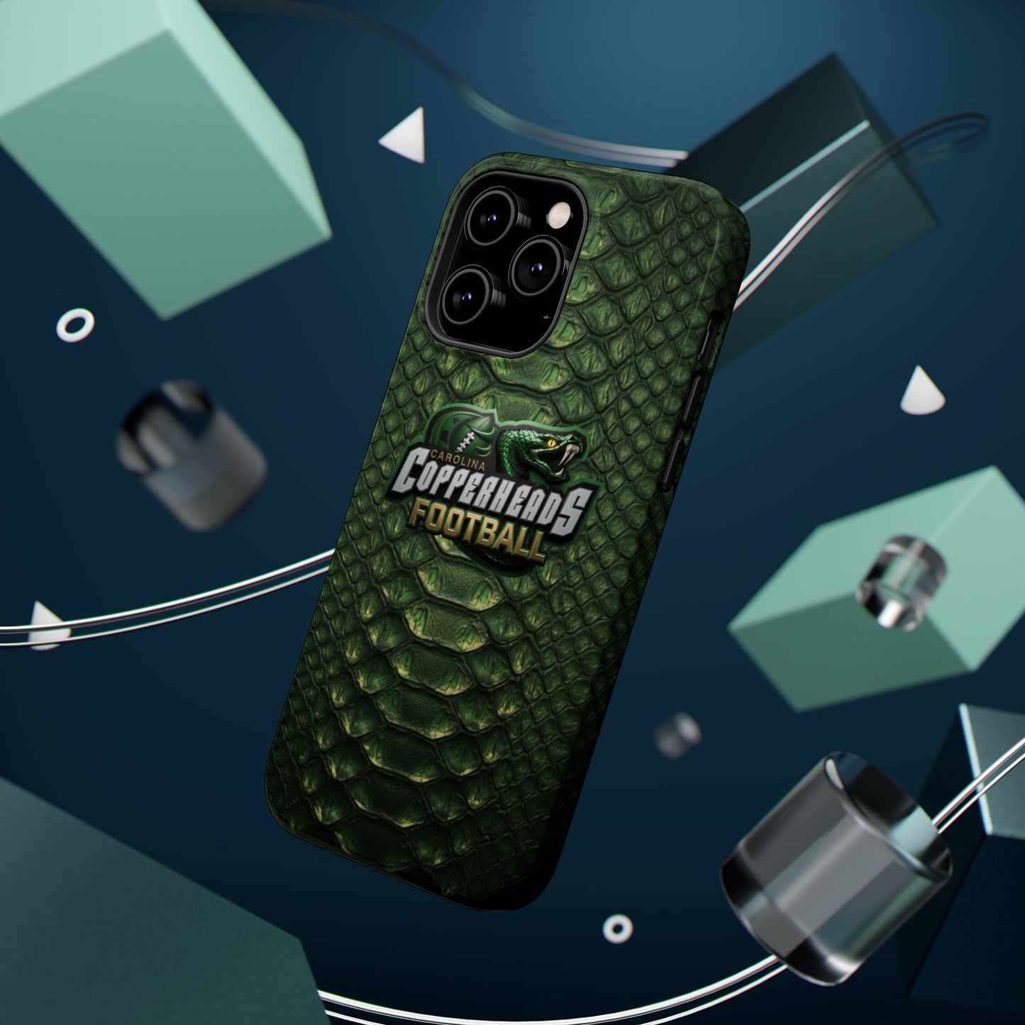 Copperheads Football Magnetic Impact-Resistant Phone Case — Green Snake Scale Design