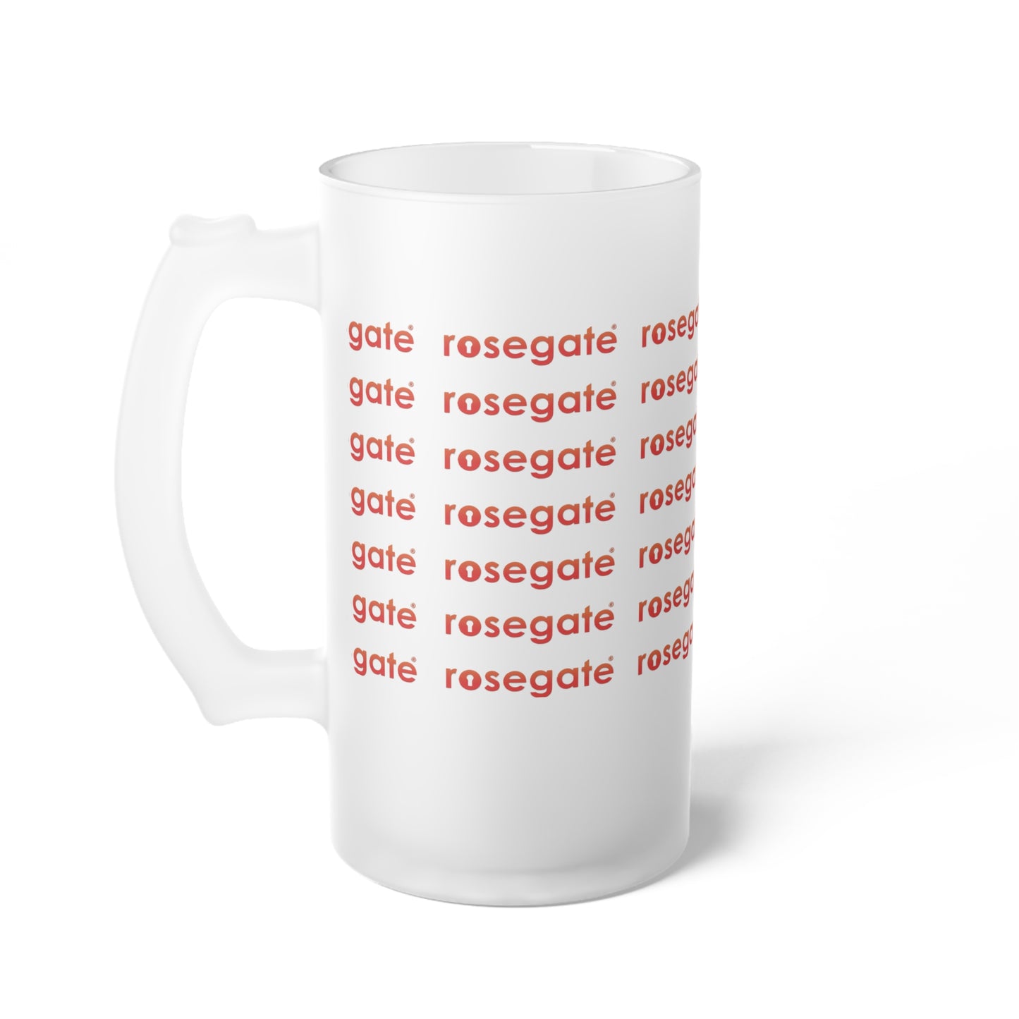 Frosted Glass Beer Mug — Rosegate Repeat Logo Cold-Drink Stein