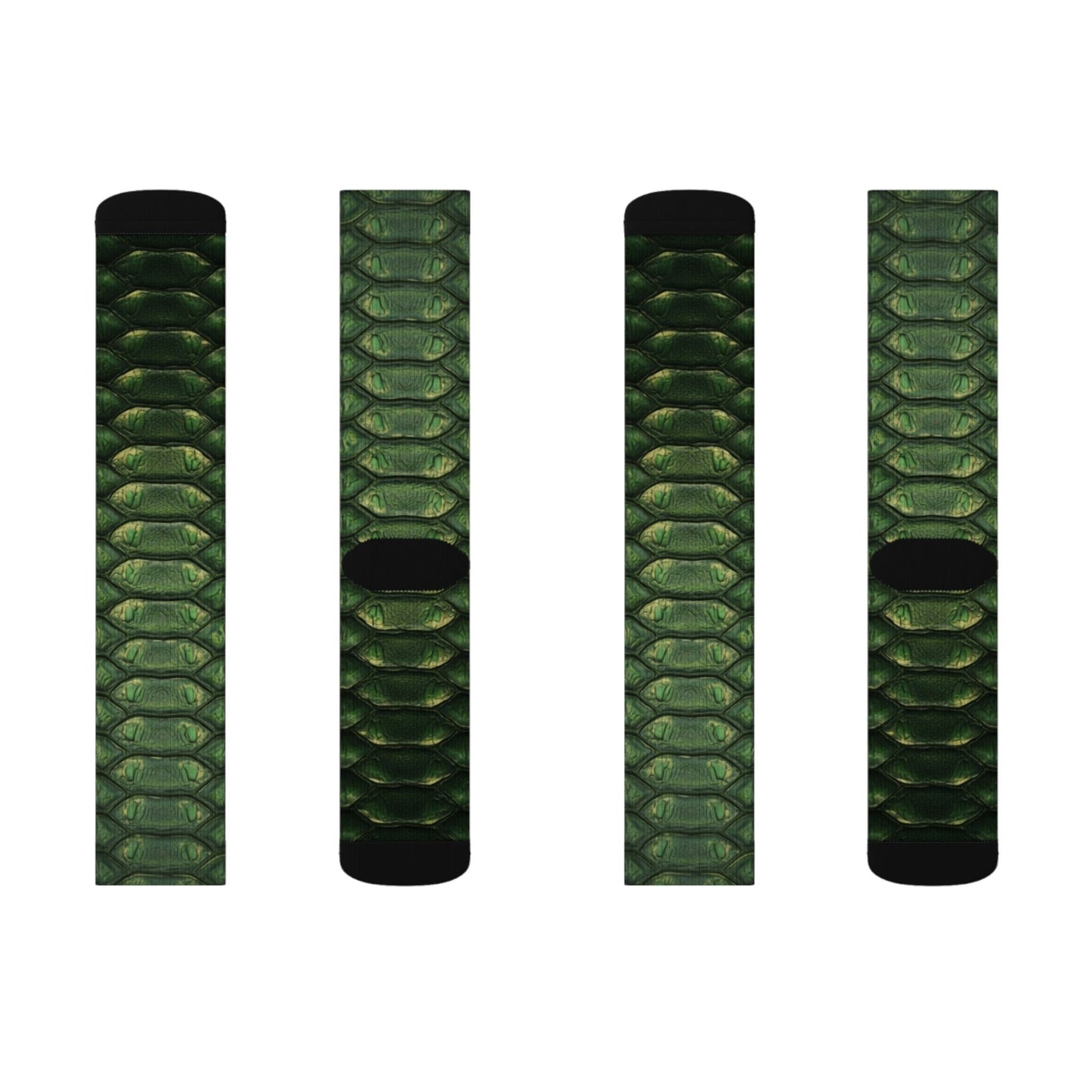 Snake Scale Sublimation Socks — Green Reptile Pattern Crew Socks