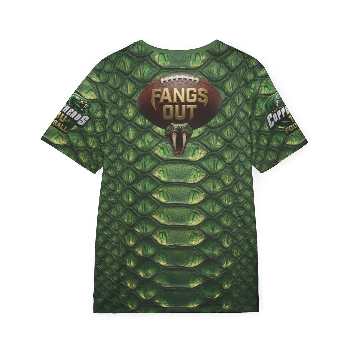 Copperheads 10U Football Jersey – Green Snake-Scale “Fangs Out” Athletic Tee