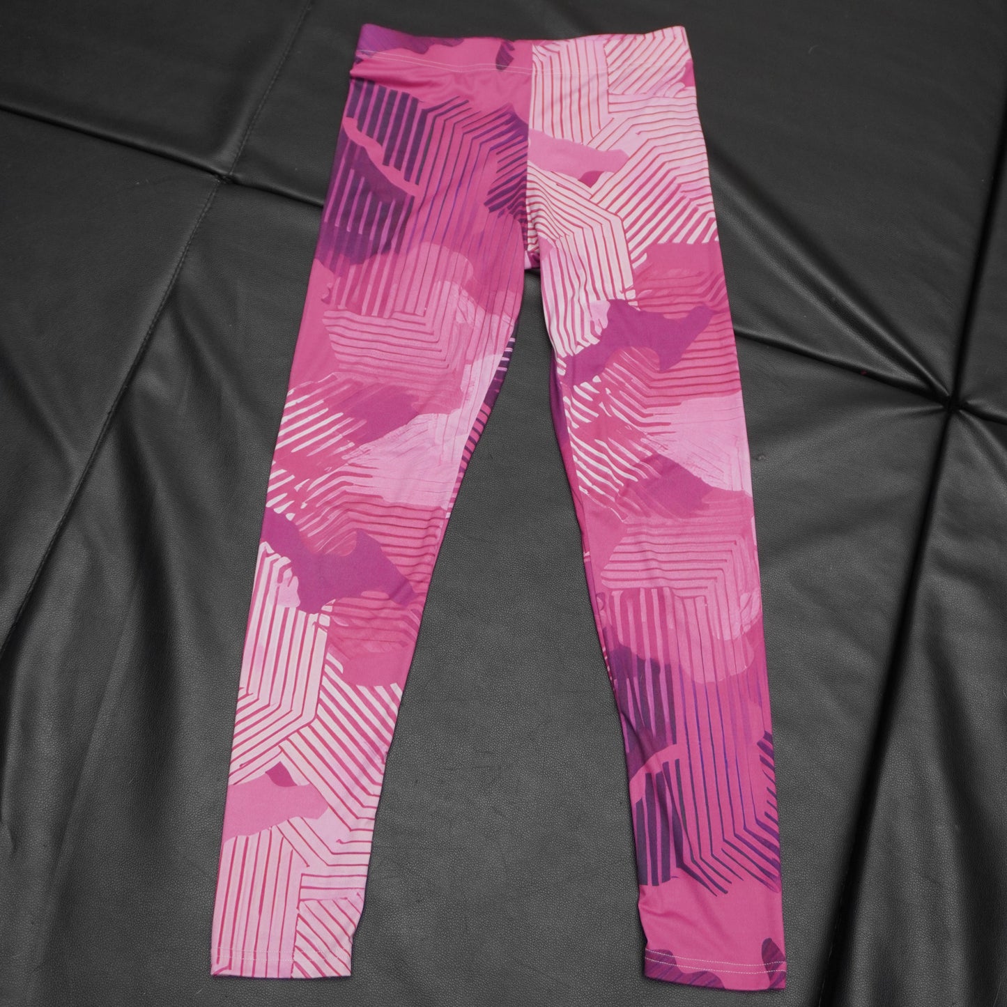 Women’s Pink Abstract Leggings – Vibrant Cut & Sew Casual Activewear | Suede Skinny Fit Yoga Pants