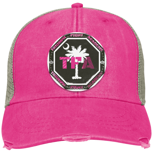 Triumph Fight Academy distressed Ollie cap in neon pink and tan, front view