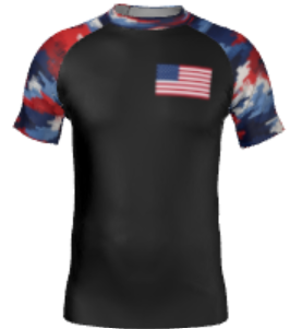 Patriotic Jiu Jitsu Rash Guard – Red, White & Blue Camo BJJ Shirt | Durable Grappling & MMA Top
