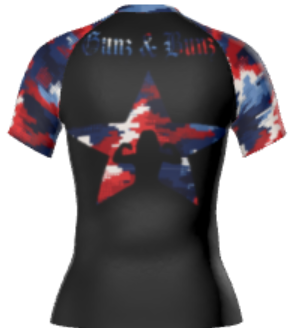 Women’s Patriot Rash Guard – Red, White & Blue Camo BJJ Shirt | USA Jiu Jitsu Competition Top
