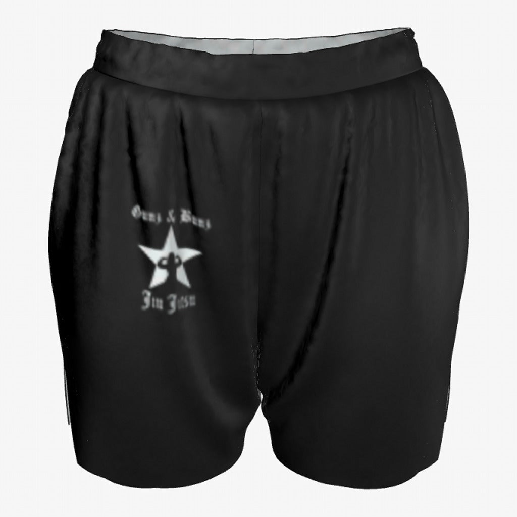 Gunz & Bunz women's ranked jiu jitsu shorts in all black with a small white star logo, front view