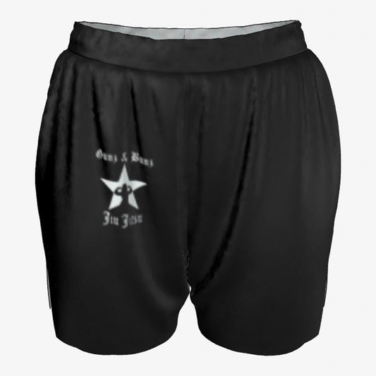Gunz & Bunz women's ranked jiu jitsu shorts in all black with a small white star logo, front view