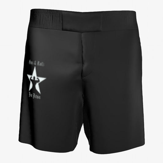 Gunz & Rollz men's ranked jiu jitsu shorts in all black with a small white star logo, front view