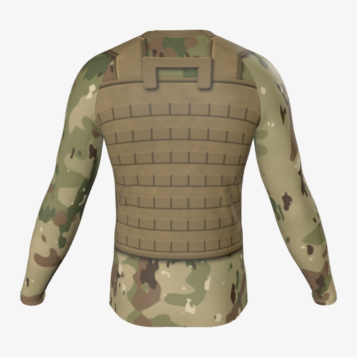 Men's Plate Carrier Tan Camo jiu jitsu rash guard, long sleeve, back