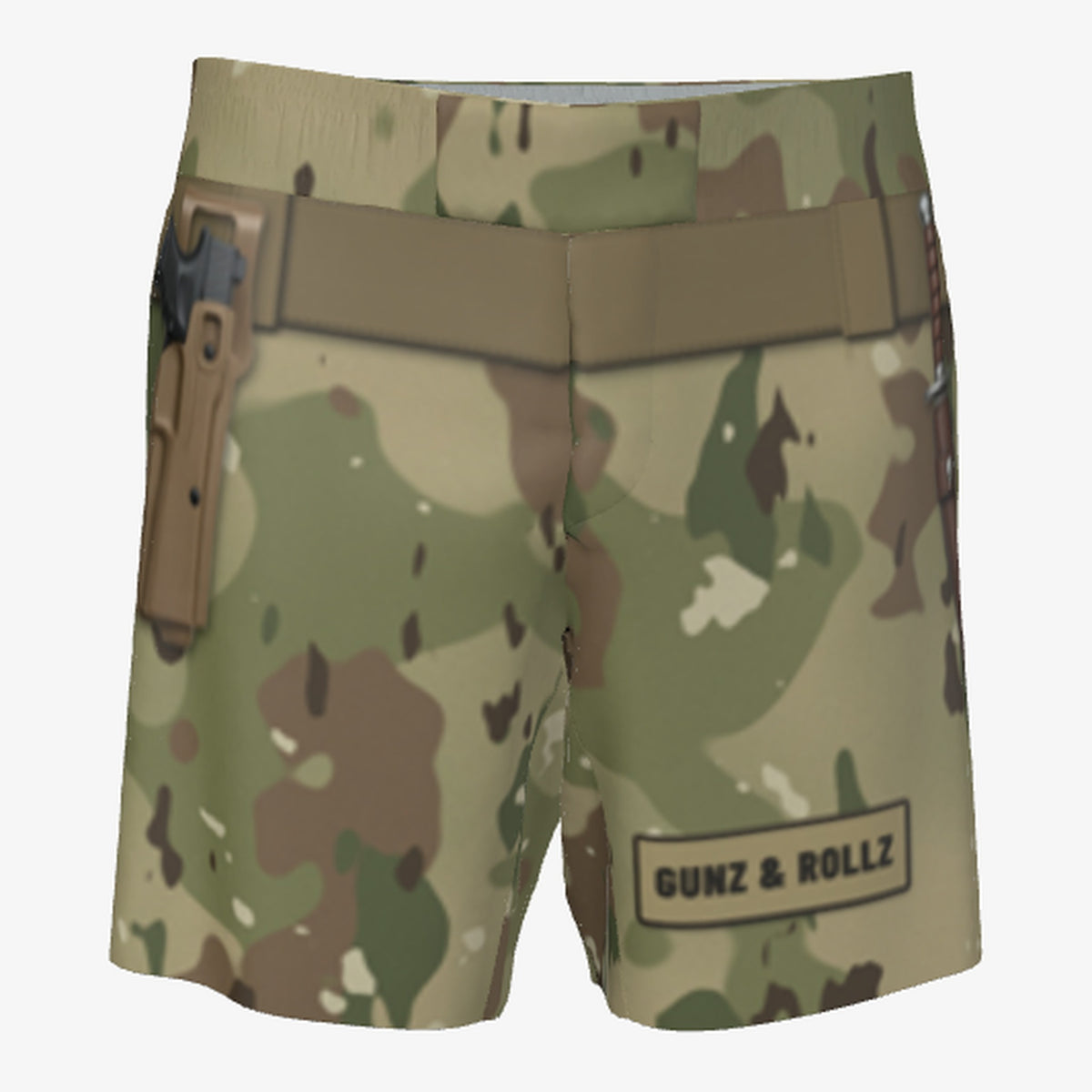 Men's Plate Carrier Tan Camo jiu jitsu grappling shorts, front