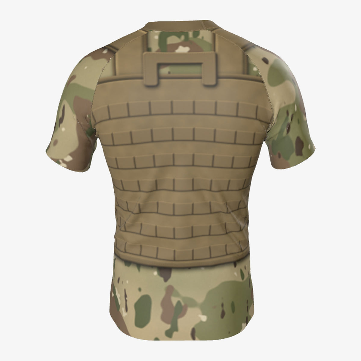 Men's Plate Carrier Tan Camo jiu jitsu rash guard, short sleeve, back