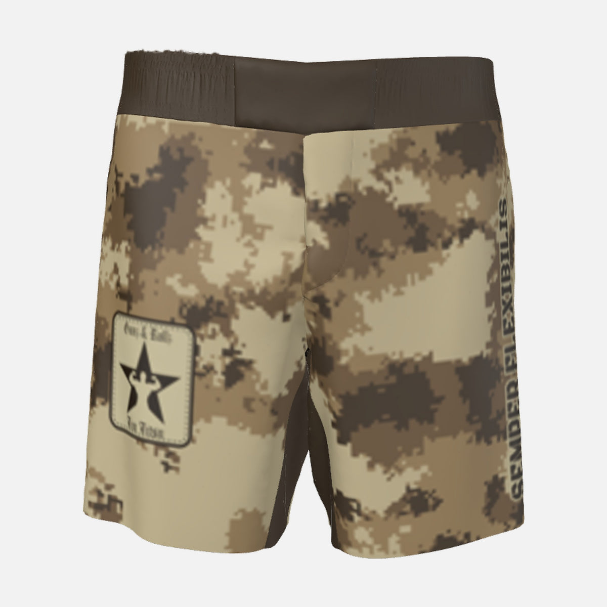 Men's Semper Flexibilis Desert digital camo grappling shorts, front