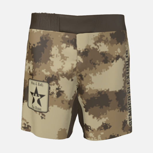 Men's Semper Flexibilis Desert digital camo grappling shorts, front