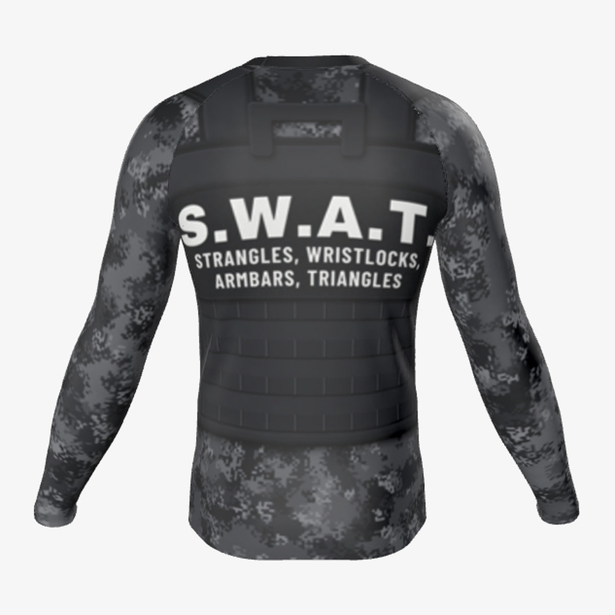Men's S.W.A.T. Plate Carrier Black Camo jiu jitsu rash guard, long sleeve, back