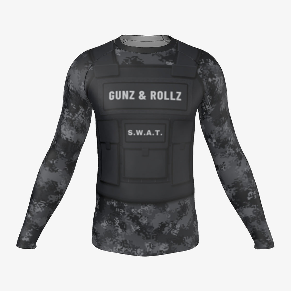 Men's S.W.A.T. Plate Carrier Black Camo jiu jitsu rash guard, long sleeve, front