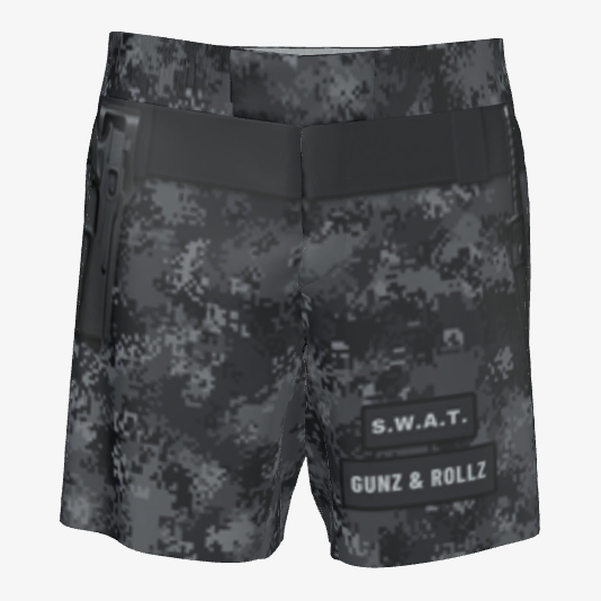 Men's S.W.A.T. Plate Carrier Black Camo jiu jitsu grappling shorts, front