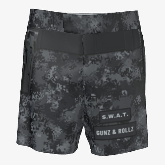 Men's S.W.A.T. Plate Carrier Black Camo jiu jitsu grappling shorts, front