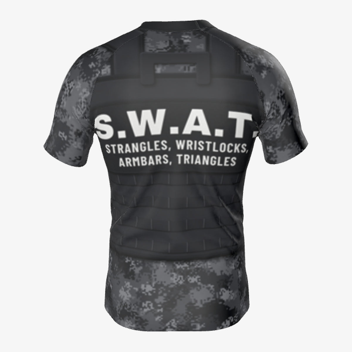 Men's S.W.A.T. Plate Carrier Black Camo jiu jitsu rash guard, short sleeve, back