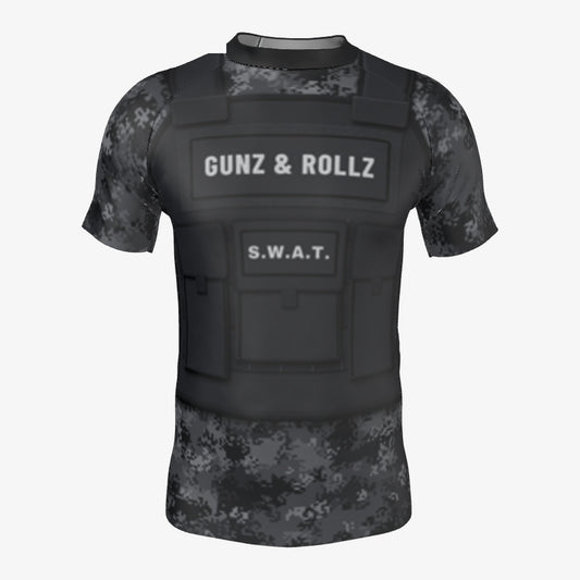 Men's S.W.A.T. Plate Carrier Black Camo jiu jitsu rash guard, short sleeve, front