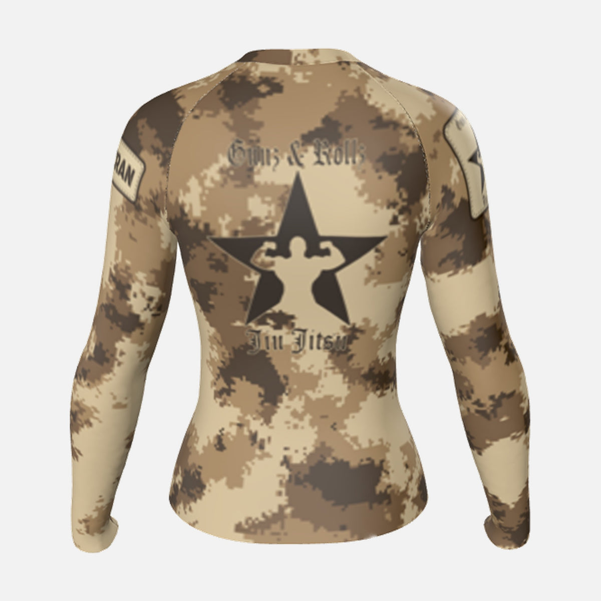 Women's Semper Flexibilis Desert digital camo rash guard, long sleeve, back