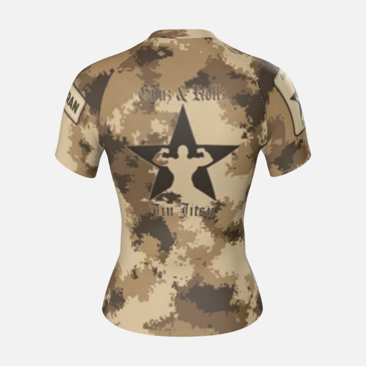 Women's Semper Flexibilis Desert digital camo rash guard, short sleeve, back