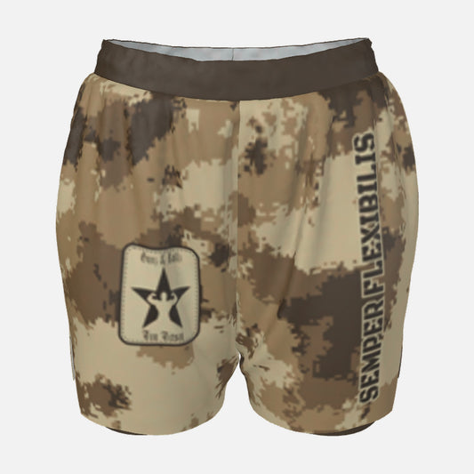 Women's Semper Flexibilis Desert digital camo grappling shorts, front