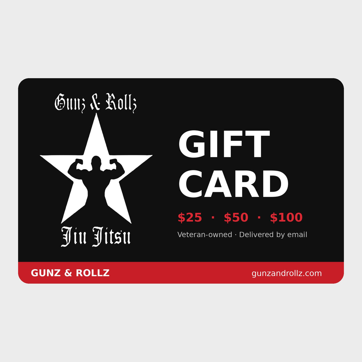 Gunz & Rollz digital gift card in $25, $50 and $100 amounts