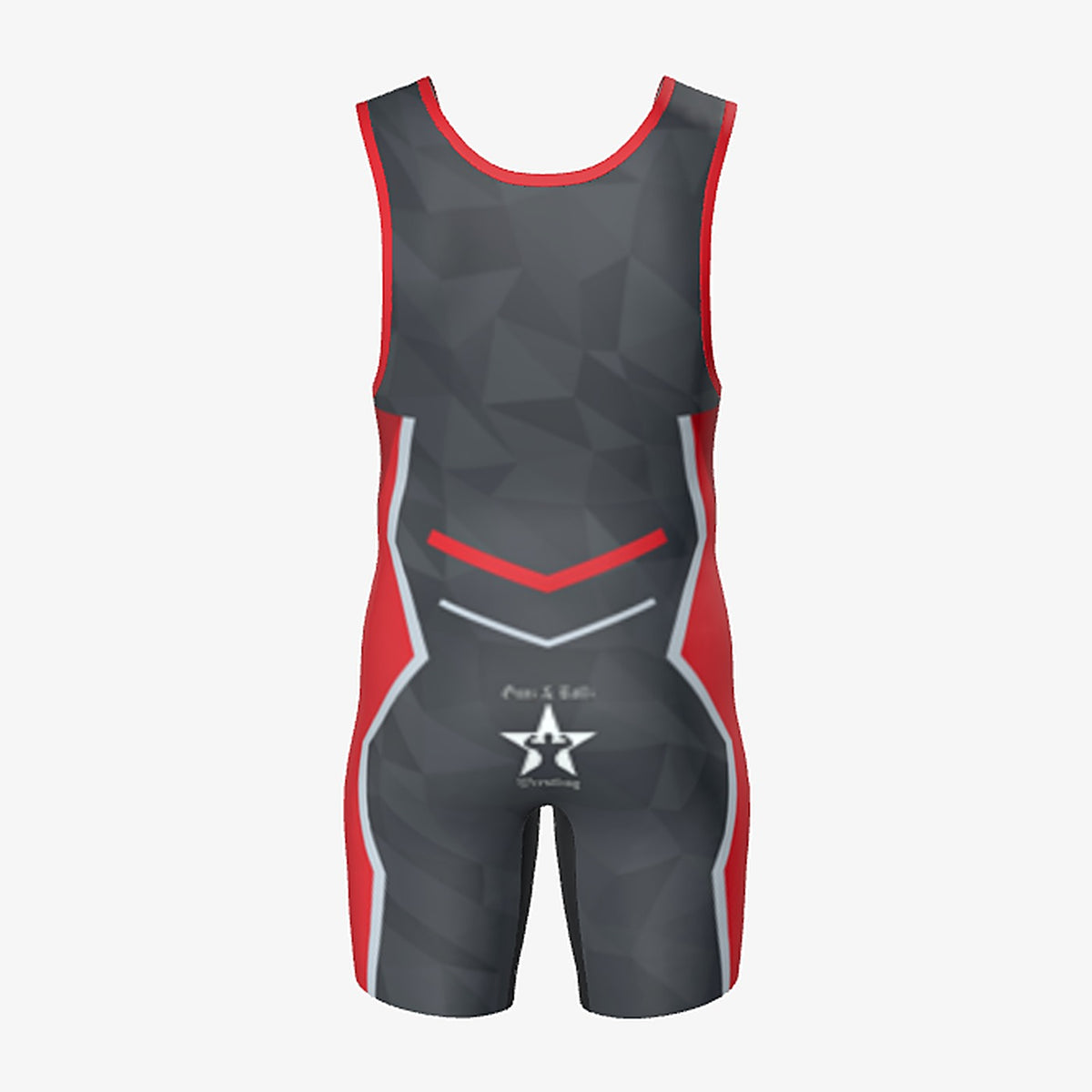 Kids Iron Clad wrestling singlet by Gunz & Rollz, charcoal and red, back view